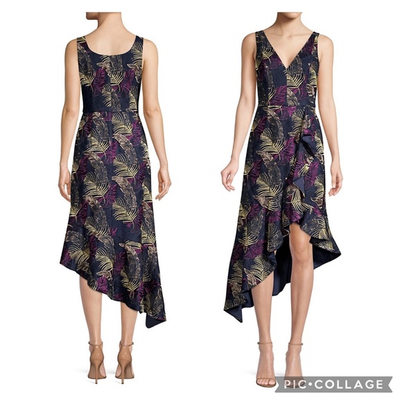 Aidan Mattox  asymmetrical V-neck Ruffle Hem sleeveless midi dress - Picture 10 of 13